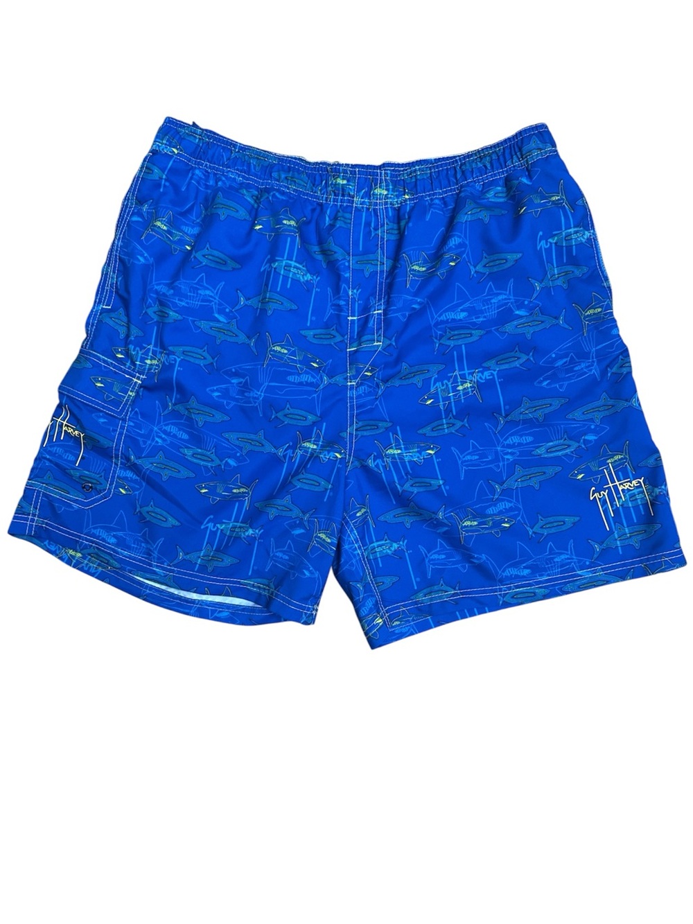 Guy Harvey Blue Shark Print Swim Trunks